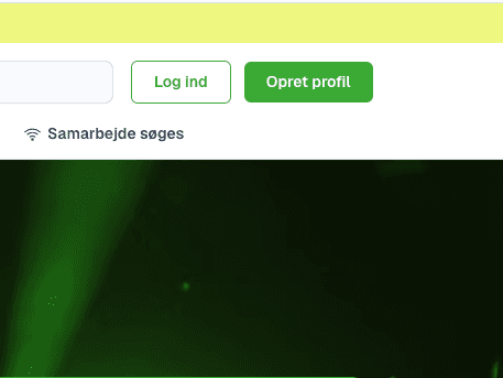 Den grønne 'Opret profil'-knap i øverste højre hjørne Den grønne 'Opret profil'-knap i øverste højre hjørne