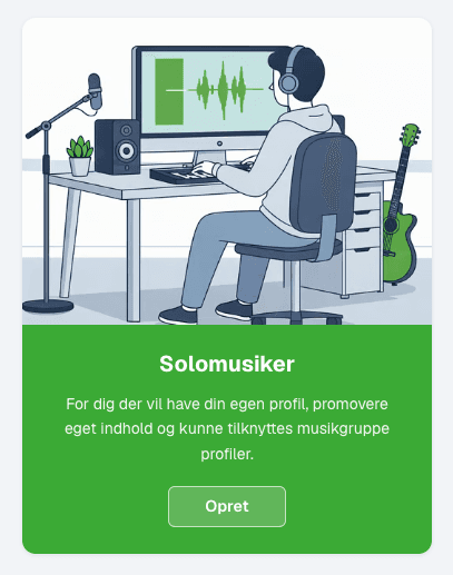 Opret solomusiker-profil Solomusiker-profil på DanskeMusikere.dk, for dig der vil have din egen profil, promovere eget indhold og kunne tilknyttes musikgruppe-profiler